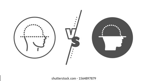 Facial scan sign. Versus concept. Face scanning line icon. Head recognition symbol. Line vs classic face scanning icon. Vector