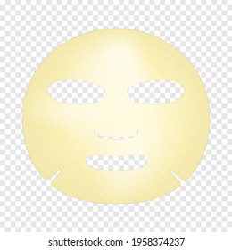 Máscara de hoja facial sobre fondo transparente, burla. Cara máscara cosmética para el cuidado de la piel. Ilustración del vector
