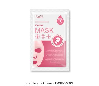 Facial Sheet Mask Sachet Package. Vector Realistic Illustration Isolated On White Background.