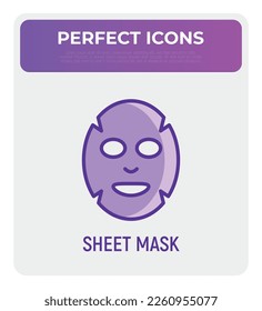 Icono de línea delgada de máscara de hoja facial. Ilustración vectorial moderna para un taller de belleza.
