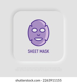 Icono de línea delgada de máscara de hoja facial. Ilustración vectorial moderna para un taller de belleza.