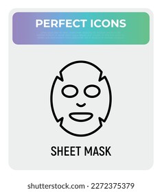 Dünnliniensymbol für die Maske eines Gesichtsblattes. Moderne Vektorgrafik für Beauty-Shop.