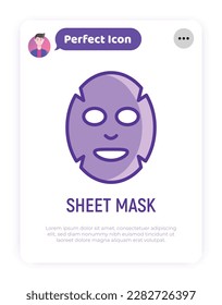 Facial sheet mask thin line icon. Modern vector illustration for beauty shop.