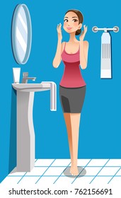 Facial skin care to maintain concept. Women's daily routine in the morning before leaving home. Basic Beauty.