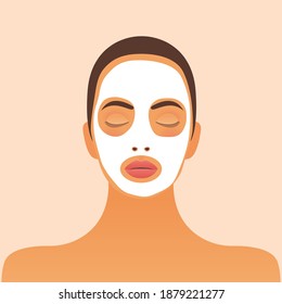 Facial Skin Care Mask Applied. Modern Flat Vector Illustration. Website Template. Social Media Concept.