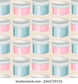 Facial skin care pattern facial skin care. Woman taking care of her skin. Cosmetic masks, creams, oils. Illustration, vector	