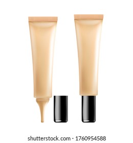 Facial Skin Care Tonal Cream Cosmetic Tube Vector. Blank Package Of Visage Corrective Elegant Cosmetic Fashionable Essence. Cosmetology Container Template Realistic 3d Illustration