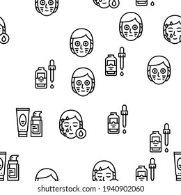 Facial Skin Care Treat Vector Seamless Pattern Thin Line Illustration