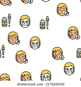 Facial Skin Care Treat Vector Seamless Pattern Thin Line Illustration