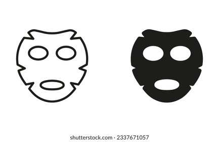 Facial Skin Mask Line and Silhouette Black Icon Set. Cosmetic Hygiene Skin Care Pictogram. Beauty SPA Face Mask. Dermatology Skincare Treatment Symbol Collection. Isolated Vector Illustration.