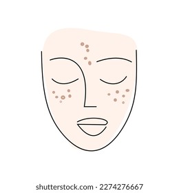 Problemas faciales de piel. Implantes y acné. Dermatólogo y cosmetólogo. Ilustración vectorial. Rash facial de una chica.