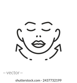 facial skin tightening icon, skin lifting effect, smoothing out wrinkles, thin line symbol - editable stroke vector illustration