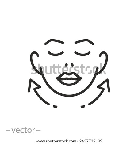 facial skin tightening icon, skin lifting effect, smoothing out wrinkles, thin line symbol - editable stroke vector illustration