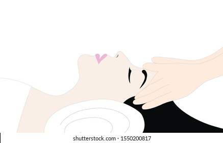 Facial spa treatment massage on beautiful woman in beauty spa shop isolated  - vector illustration