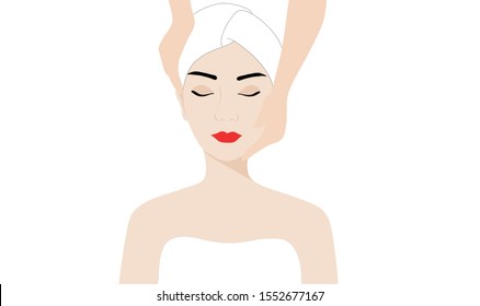Facial spa treatment massage on beautiful woman in beauty spa shop isolated  - vector illustration
