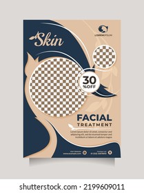 Facial treatment center and Beauty sale flyer and brochure template with a4 size. Vector poster and banner with elegant color to promote skin care, makeup, hair care, spa salon, hairdressing, etc