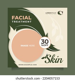 Facial treatment center and Beauty sale social media post and banner template. Square vector design to promote skin care, makeup, hair care, beauty spa salon, beautician, natural product, etc