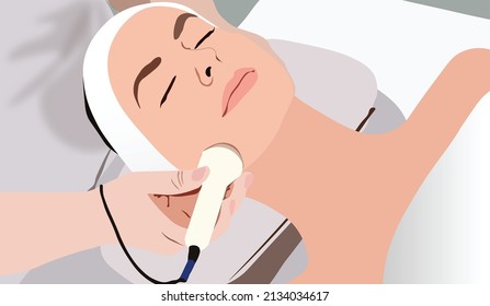 facial treatment close up face. Female skin care with moisturizing and nourishing