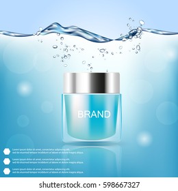 Facial treatment cream on water background. Vector stock