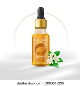 Facial treatment natural acid whitening serum restore anti aging facial serum. Product design for use in advertising business. Product isolated on a white background.