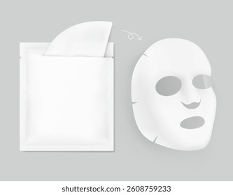 Facial upper lower cosmetic mask mockup with sachet mockup.Vector illustration isolated on grey background. Can be use for template your design, presentation, promo, ad. EPS10.