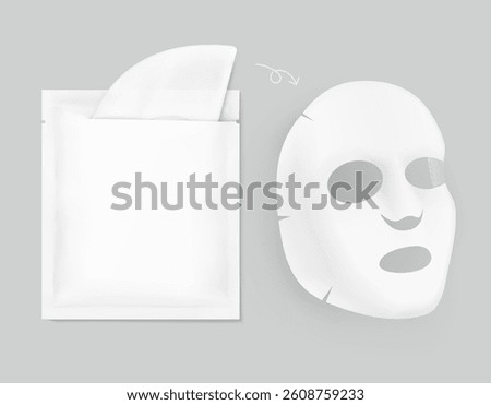 Facial upper lower cosmetic mask mockup with sachet mockup.Vector illustration isolated on grey background. Can be use for template your design, presentation, promo, ad. EPS10.