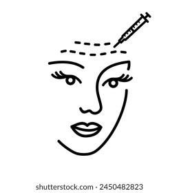 facial wrinkles treatment before and after. Cosmetic surgery and botox. woman face treatment concept. Wrinkles on the forehead line icon in vector, illustration of a woman with age-affected skin