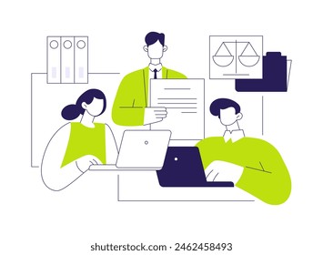 Facilitate business negotiations abstract concept vector illustration. Lawyer is present at business negotiations, legal service, banking and finance, international transactions abstract metaphor.