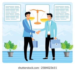 Facilitating business negotiation concept. Lawyer in business partner negotiations shaking hands with his partner, legal services, banking and finance, international transactions. 