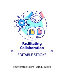 Facilitating collaboration concept icon. Application of business intelligence abstract idea thin line illustration. Isolated outline drawing. Editable stroke. Arial, Myriad Pro-Bold fonts used