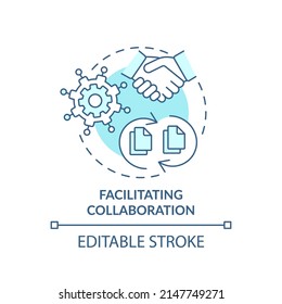 Facilitating collaboration turquoise concept icon. Business intelligence application abstract idea thin line illustration. Isolated outline drawing. Editable stroke. Arial, Myriad Pro-Bold fonts used