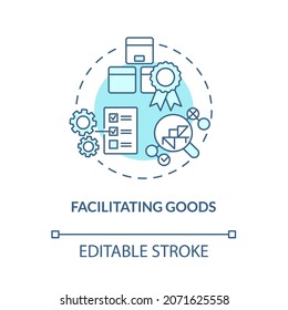 Facilitating goods blue concept icon. Customer information on product. Analyze report. Operations managment abstract idea thin line illustration. Vector isolated outline color drawing. Editable stroke