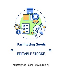 Facilitating goods concept icon. Customer information on product. Analyzing report. Operations managment abstract idea thin line illustration. Vector isolated outline color drawing. Editable stroke