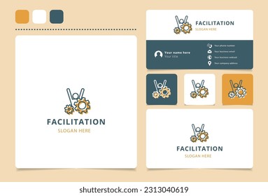 Diseño del logotipo de facilitación con eslogan editable. Libro de promoción de marca y plantilla de tarjeta de visita.