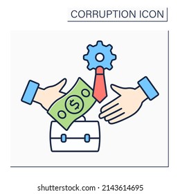 Facilitation payment color icon. Induce officials to perform routine functions with intention of expediting an administrative process. Corruption concept. Isolated vector illustration 