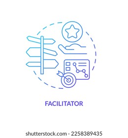 Facilitator blue gradient concept icon. Give tasks steps explanations. Provide instruction. Moderator abstract idea thin line illustration. Isolated outline drawing. Myriad Pro-Bold font used