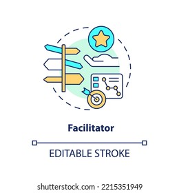 Facilitator concept icon. Give tasks guides and instructions. Manager. Mentoring abstract idea thin line illustration. Isolated outline drawing. Editable stroke. Arial, Myriad Pro-Bold fonts used