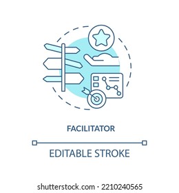 Facilitator turquoise concept icon. Provide tasks guides and explanations. Manager abstract idea thin line illustration. Isolated outline drawing. Editable stroke. Arial, Myriad Pro-Bold fonts used