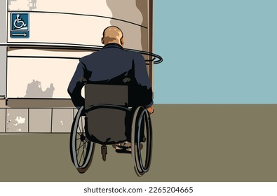 Facilities for people with disabilities to work in the office. A wheelchair employee goes to work