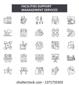 Facilities support line icons, signs set, vector. Facilities support outline concept, illustration: support,concept,defacility