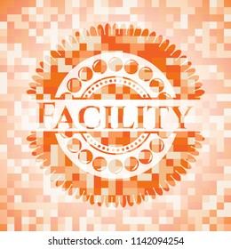 Facility abstract emblem, orange mosaic background