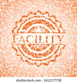 Facility abstract emblem, orange mosaic background