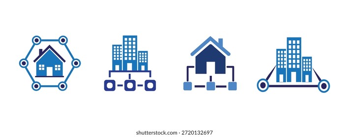 Einrichtung und Komfort-Icon-Set für Wohnhaus und Gebäudeverbindung.