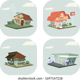 

Facility and building icons for maps and games,Bakery,Family,Café,Convenience Store