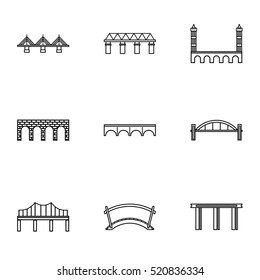 Facility for crossing river icons set. Outline illustration of 9 facility for crossing river vector icons for web