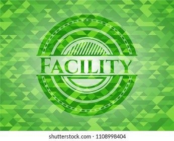  Facility green emblem. Mosaic background