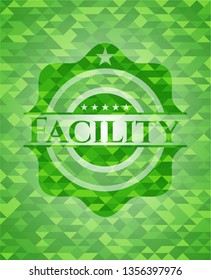 Facility green emblem with mosaic background