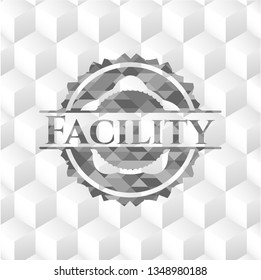 Facility grey badge with geometric cube white background