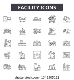 Facility line icons for web and mobile design. Editable stroke signs. Facility  outline concept illustrations