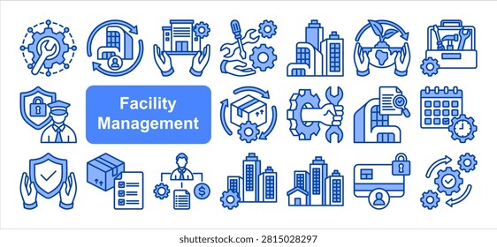 Facility Management icon set, with Asset, Equipment, Maintenance, Re.